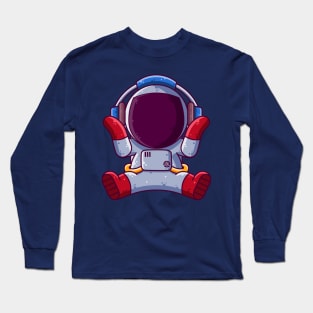 Cute Astronaut Listening Music with Headphone Cartoon Long Sleeve T-Shirt